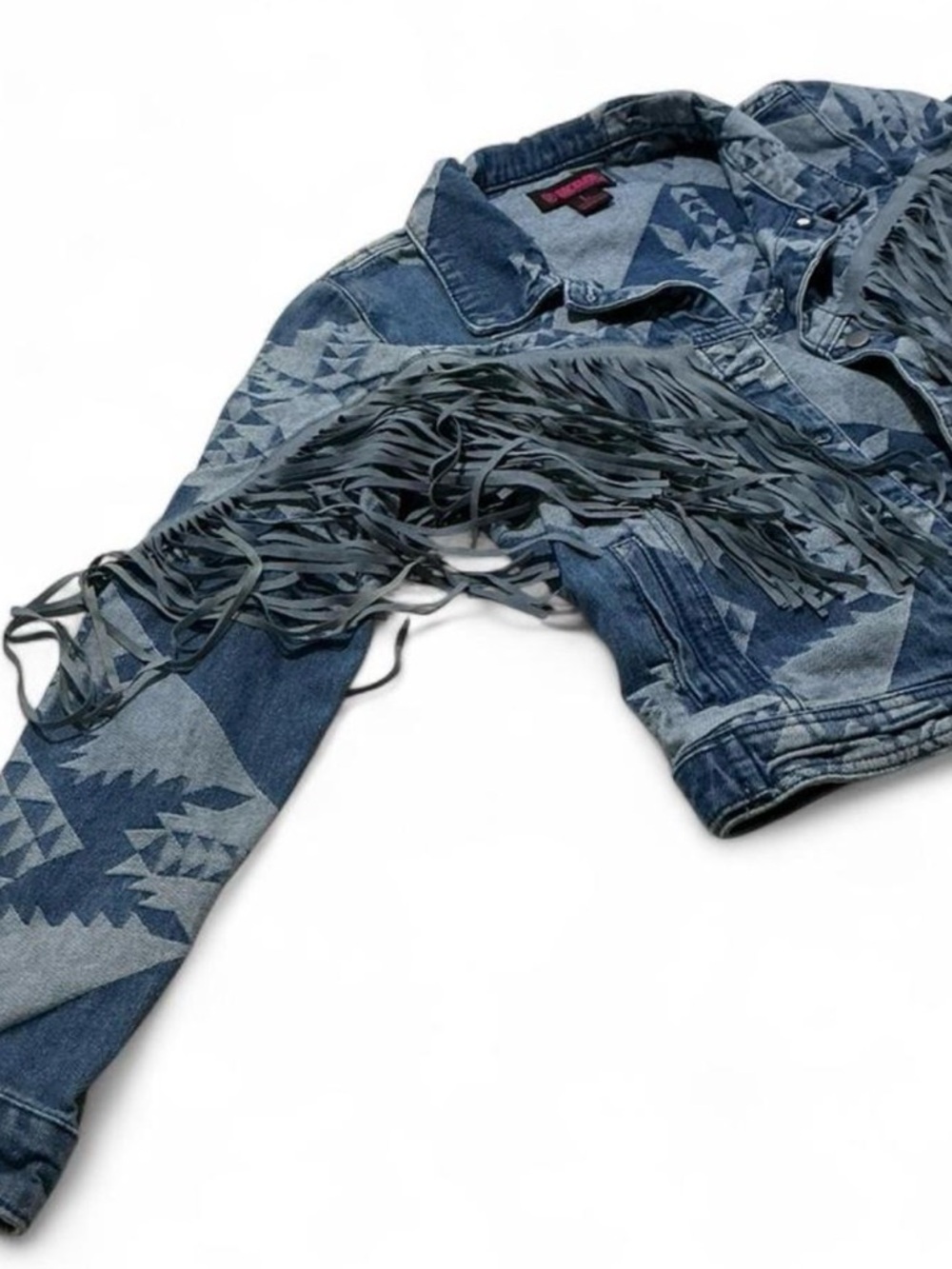 Rock & Roll Denim Aztec Western Fringe Denim Jacket Sz Large Festival Country - Picture 7 of 7